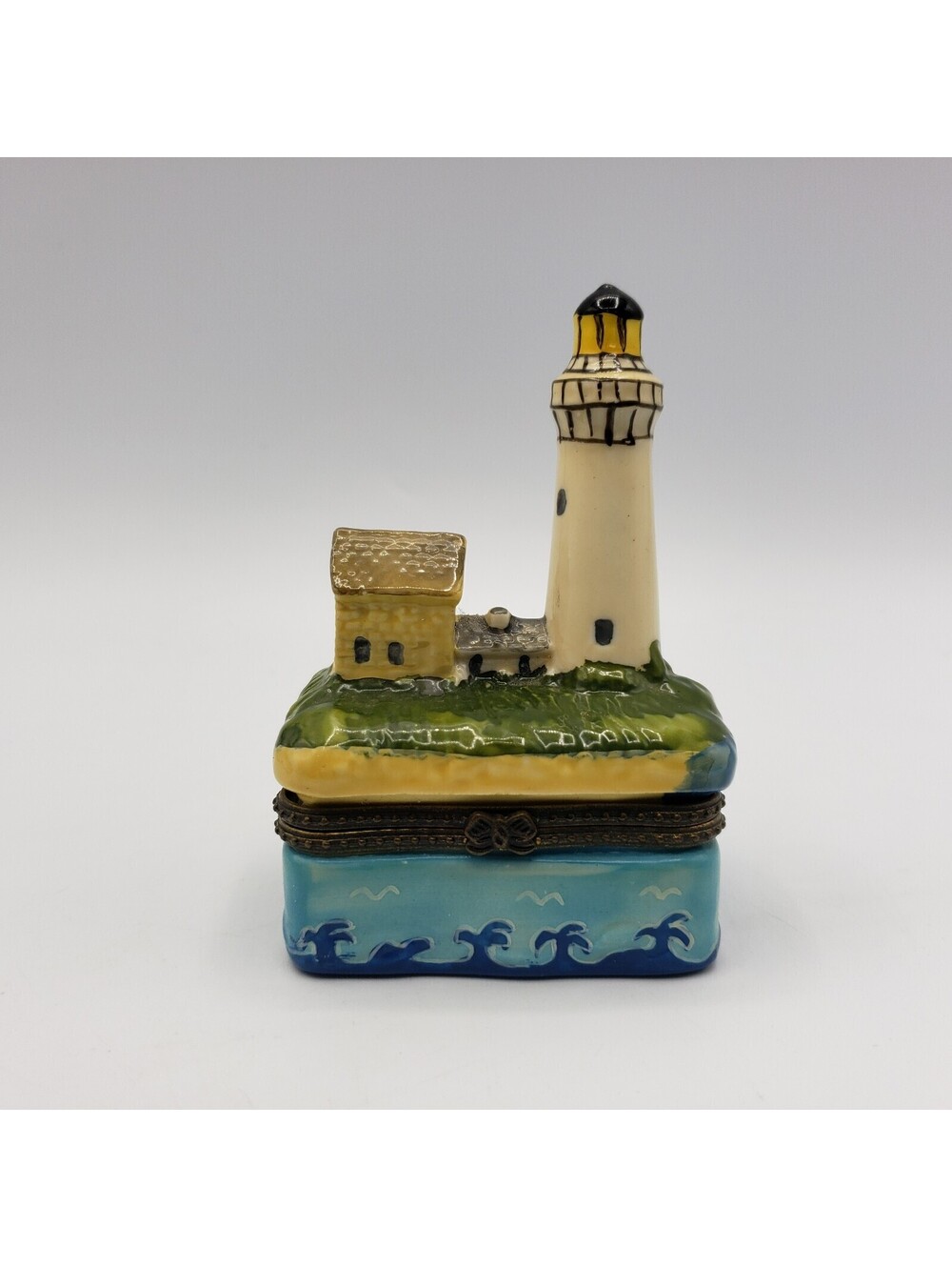 Porcelain Trinket Box Lighthouse Hinged Lid Keepsake Treasure Ocean
